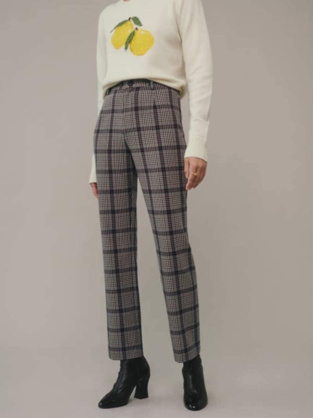 NEW Reformation Franklin Pant Beige/Red Check 12